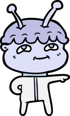 Bir insan tarafından çizilmiş dost canlısı çizgi film uzay adamı.