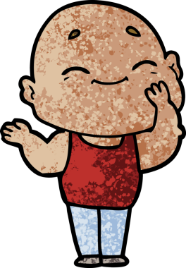 Bir insan tarafından çizilmiş mutlu kel adam çizgi filmi.