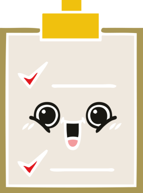 Bir insan tarafından çizilmiş bir kontrol listesinin düz renk retro karikatürü