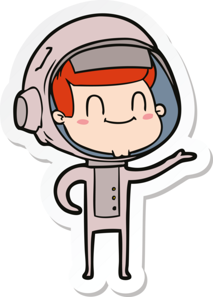 Bir insan tarafından çizilmiş mutlu bir astronotun çıkartması.
