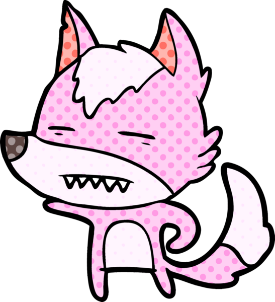 Bir insan tarafından çizilen dişleri gösteren bir kurt çizgi filmi.