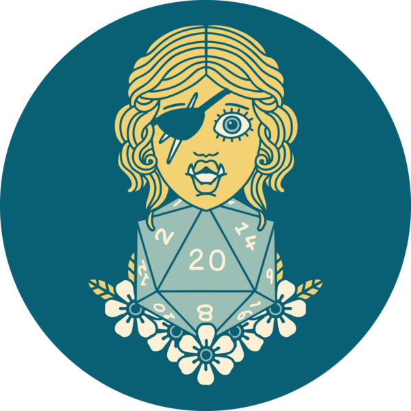 Retro Dövme Biçimi Bir insan tarafından çizilmiş 20 zarlı yarı ork