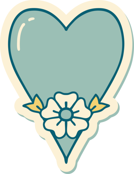 Bir insan tarafından çizilmiş geleneksel bir kalp ve çiçek stiliyle dövme çıkartması.