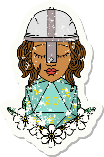 Retro Dövme Tarzı İnsan Dövüşçüsü Doğal 20 D20 zar atışıyla Bir insan tarafından çizilmiş