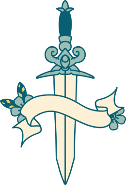 Geleneksel dövme, bir insan tarafından çizilmiş hançer sancağıyla.