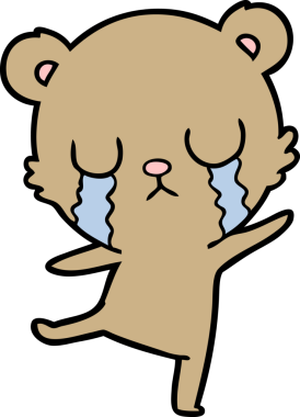 Ağlayan çizgi film ayısı bir insan tarafından çizilmiş hüzünlü bir dans yapıyor.