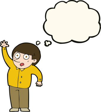 Çizgi filmci bir insan tarafından çizilmiş düşünce baloncuğuyla soru soruyor.