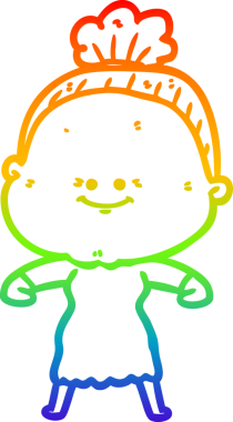 Gökkuşağı gradyan çizgi çizimi Bir insan tarafından çizilmiş mutlu yaşlı kadın