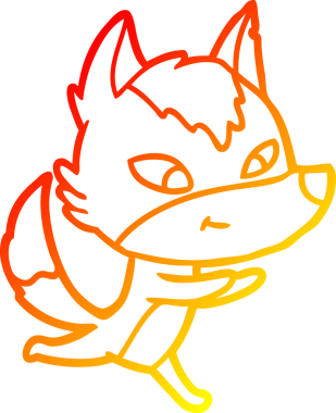 Bir insan tarafından çizilmiş dost canlısı bir kurdun sıcak çizgi çizimi.