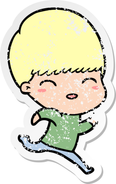 Bir insan tarafından çizilmiş mutlu çizgi film çocuğunun sıkıntılı çıkartması.