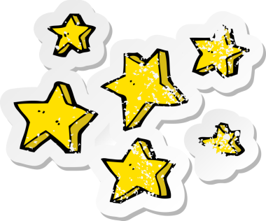 Bir insan tarafından çizilmiş karikatür yıldızının gerilemiş çıkartması.