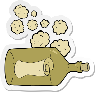 Şişede bir insan tarafından çizilmiş bir karikatür etiketi.