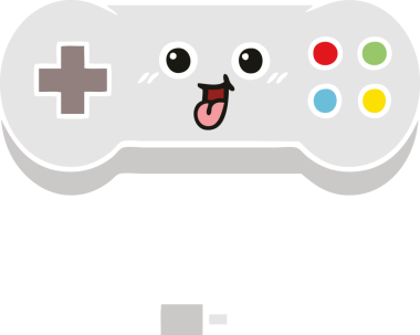 Bir insan tarafından çizilmiş bir oyun denetleyicisinin düz renk retro karikatürü
