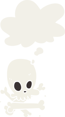 bir insan tarafından çizilmiş, düşünce baloncuklu kafatası ve kemikler.