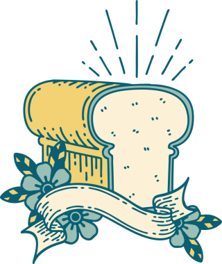 Bir insan tarafından çizilmiş bir somun ekmek dövmeli parşömen.