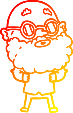 Bir insan tarafından çizilmiş sakallı ve gözlüklü, çizgi film meraklısı bir adamın çizimi.