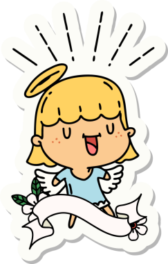 Bir insan tarafından çizilmiş dövme stili şarkı söyleyen bir meleğin çıkartması.