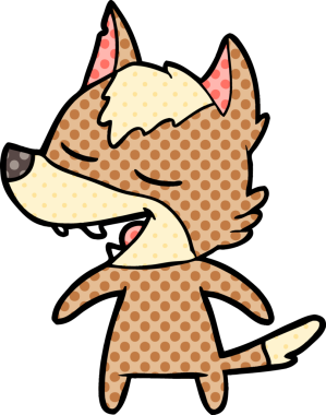 Bir insan tarafından çizilmiş gülen bir kurt.