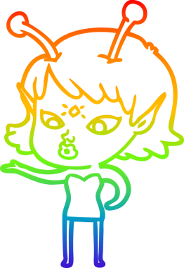 Gökkuşağı gradyan çizgisi bir insan tarafından çizilmiş güzel bir uzaylı kızın çizimi.