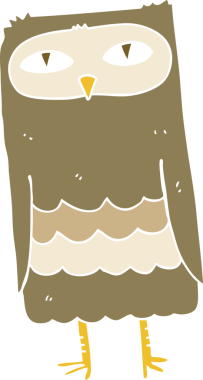 Bir insan tarafından çizilmiş baykuşun düz renk çizimi