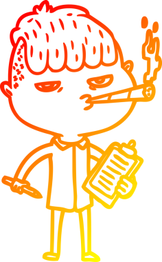 Bir insan tarafından çizilmiş sigara içen bir karikatür satıcısının sıcak çizgi çizimi