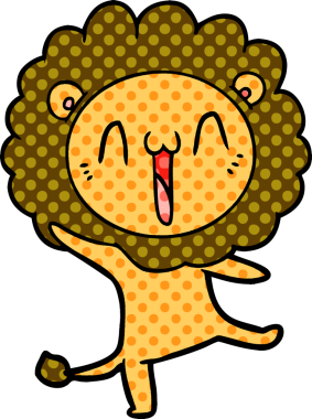 Bir insan tarafından çizilmiş mutlu çizgi film aslanı.