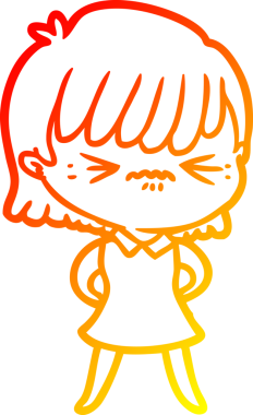 Bir insan tarafından çizilmiş kızgın bir çizgi film kızı çizimi.