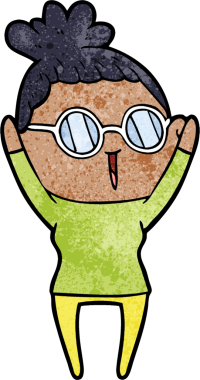 Bir insan tarafından çizilmiş gözlüklü bir karikatür kadın.