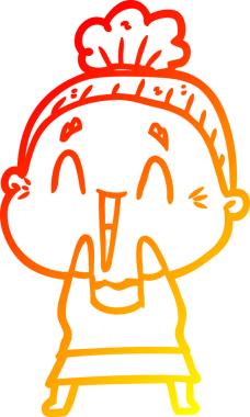 Bir insan tarafından çizilmiş mutlu, yaşlı bir kadının sıcak çizgi çizimi.