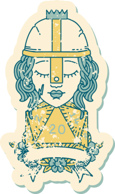 Retro Dövme Tarzı İnsan Savaşçısı Doğal 20 rulo ile Bir insan tarafından çizilmiş