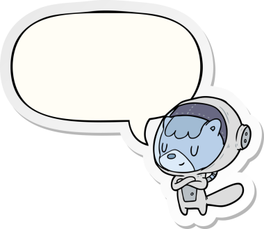 Bir insan tarafından çizilmiş baloncuk çıkartmalı çizgi film kedisi astronot hayvanları