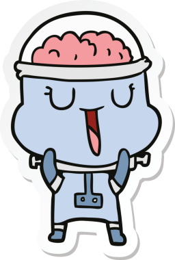 Bir insan tarafından çizilmiş mutlu çizgi film robotunun çıkartması.