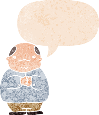 çizgi film kelleşen adam grunge içinde konuşma baloncuğu sıkıntılı retro tarzı bir insan tarafından çizilmiş