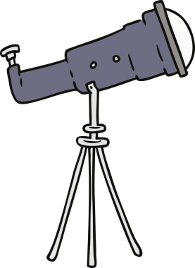 Bir insan tarafından çizilmiş büyük bir teleskop çizimi.