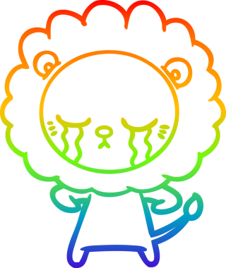 Gökkuşağı gradyan çizgisi bir insan tarafından çizilmiş ağlayan bir aslanın çizimi