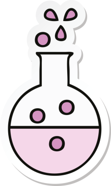 Bir insan tarafından çizilmiş şirin bir karikatür kimya tüpünün çıkartması.