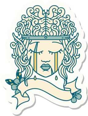 Bir insan tarafından çizilmiş ağlayan barbar bir elf karakterinin çıkartması.