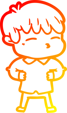 Bir insan tarafından çizilmiş, çizgi film karakteri meraklı bir çocuk çizimi.