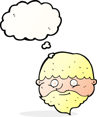 Bir insan tarafından çizilmiş düşünce balonlu sakallı bir adam.