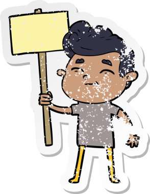 Bir insan tarafından çizilmiş işaretli mutlu bir karikatürcünün sıkıntılı çıkartması.