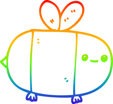 Gökkuşağı gradyan çizgi çizimi. Bir insan tarafından çizilmiş şirin bir çizgi film arısı.