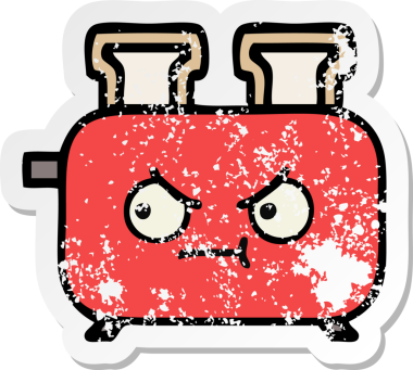 Bir insan tarafından çizilmiş bir ekmek kızartma makinesinin hüzünlü çıkartması.