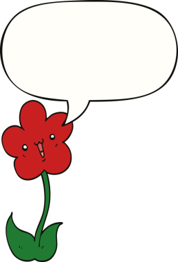 Bir insan tarafından çizilmiş konuşma baloncuklu karikatür çiçeği