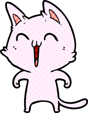 Mutlu çizgi film kedisi miyavlıyor bir insan tarafından