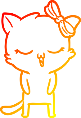 Bir insan tarafından kafasında yay olan çizgi film kedisinin sıcak çizgi çizimi