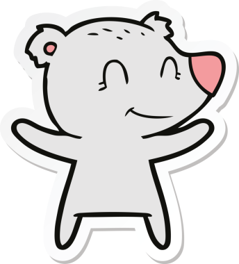 Bir insan tarafından çizilmiş gülümseyen ayı çizgi filminin çıkartması.