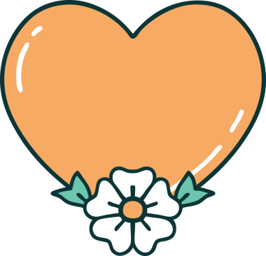 Bir insan tarafından çizilmiş kalp ve çiçeğin ikonik dövme şekli