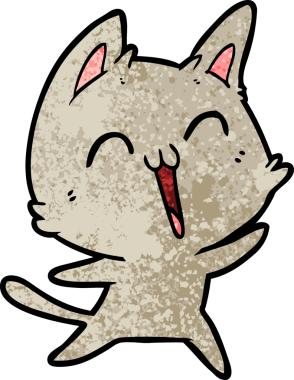 Bir insan tarafından çizilmiş mutlu çizgi film kedisi.