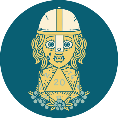 Retro Dövme Biçimi Bir insan tarafından çizilmiş 20 zarlı yarı ork savaşçı karakteri