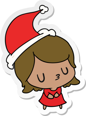 Bir insan tarafından çizilmiş Kawai kızının el çizimi Noel çıkartması.